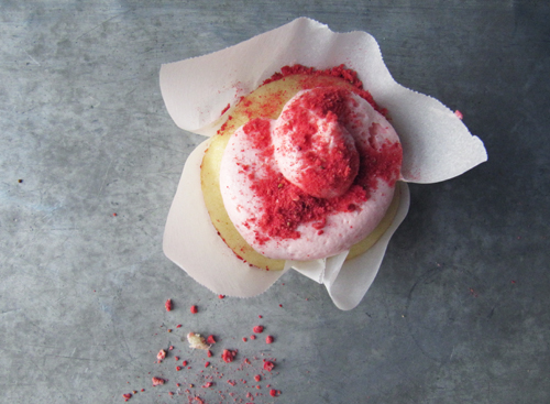 Buttermilk Cupcakes with Strawberry Jam Frosting // take a megabite