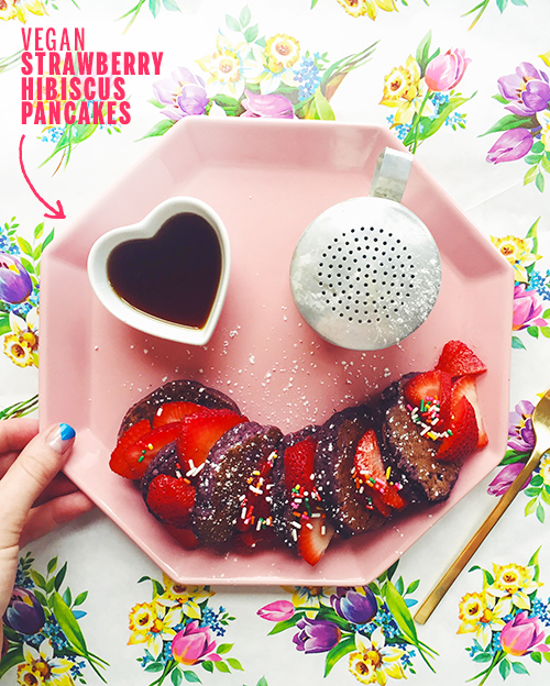 Vegan Strawberry Hibiscus Pancakes // take a megabite